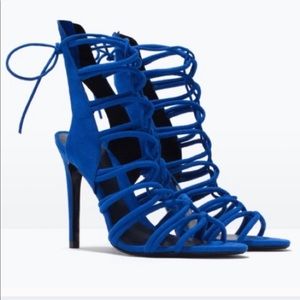 Zara Colbalt Blue Lace-Up Strappy High Heel Sandal